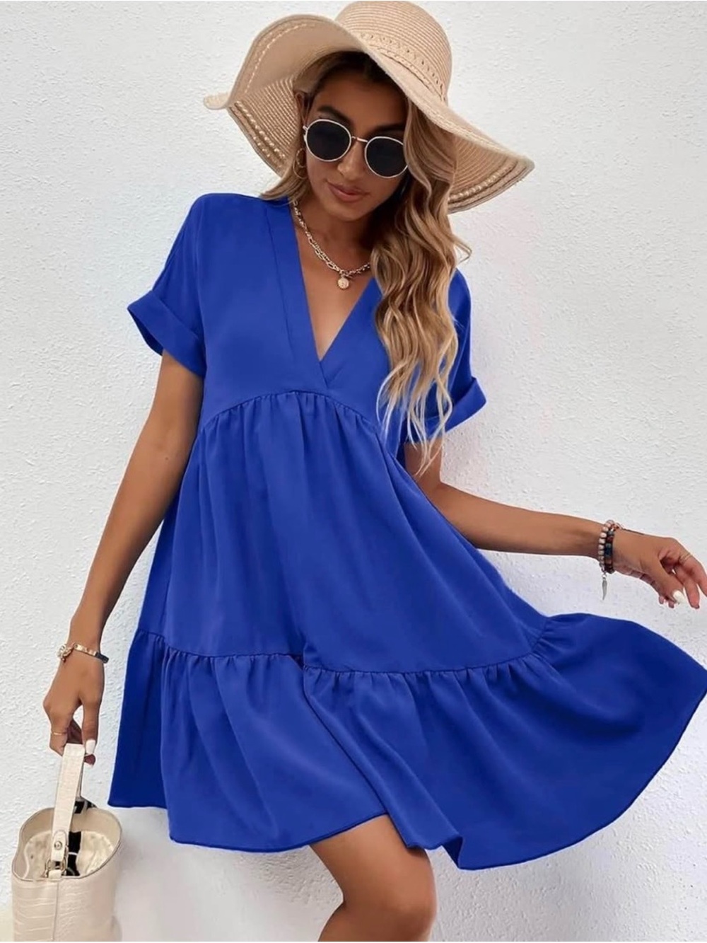 Source Unknown Royal Blue V-Neck Mini Dress